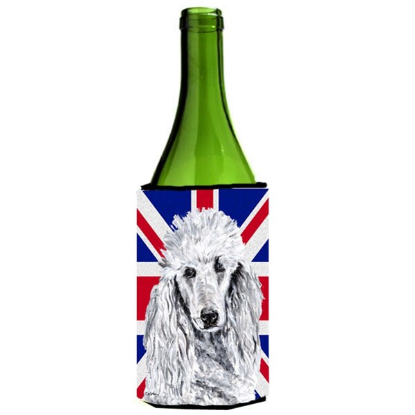 Carolines Treasures White Standard Poodle With English Union Jack British Flag Wine bottle sleeve Hugger - 24 Oz. - SC9884LITERK