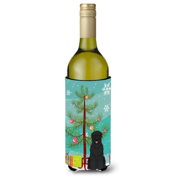 Carolines Treasures Merry Christmas Tree Black Russian Terrier Wine Bottle Beverge Insulator Hugger - BB4151LITERK