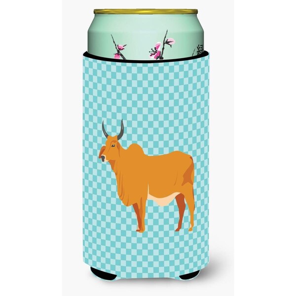 Carolines Treasures Zebu Indicine Cow Blue Check Tall Boy Beverage Insulator Hugger - BB7999TBC