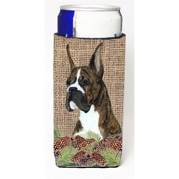 Carolines Treasures Brindle Boxer on Faux Burlap with Pine Cones Michelob Ultra bottle sleeves for slim cans 12 oz. - SS4097MUK