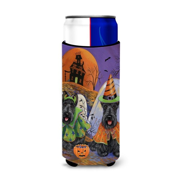 Carolines Treasures 12 oz Scottie Halloween Haunted House Ultra Hugger for Slim Cans - PPP3177MUK