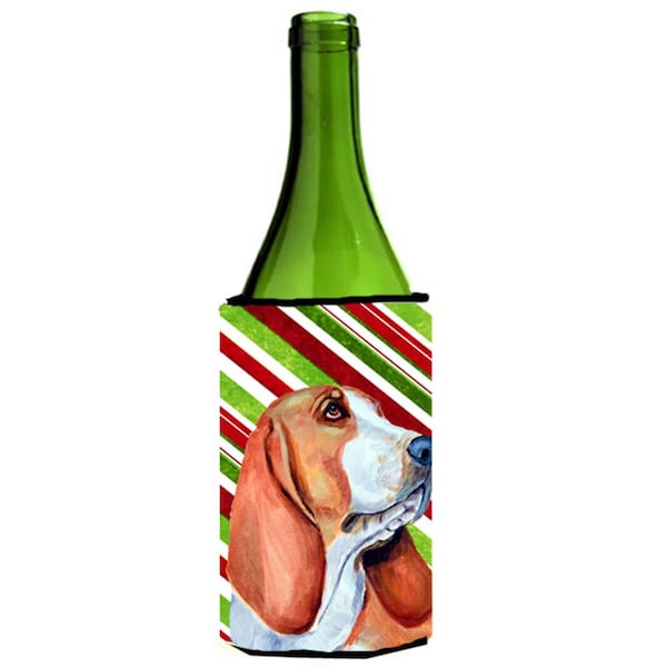 Carolines Treasures Basset Hound Candy Cane Holiday Christmas Wine bottle sleeve Hugger - 24 oz. - LH9242LITERK