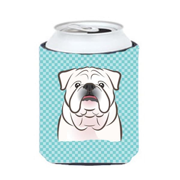 Carolines Treasures Checkerboard Blue White English Bulldog Can Or Bottle Hugger- 12 Oz. - BB1158CC