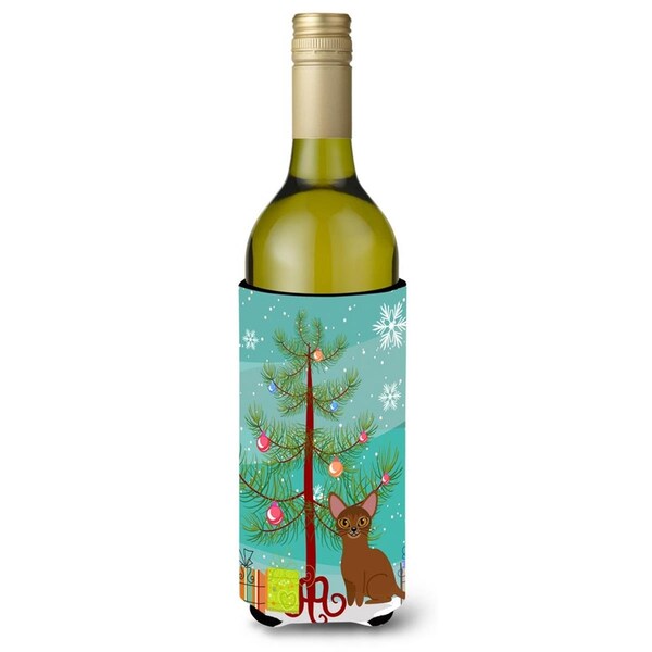 Carolines Treasures Abyssinian Cat Merry Christmas Tree Wine Bottle Beverge Insulator Hugger - BB4411LITERK