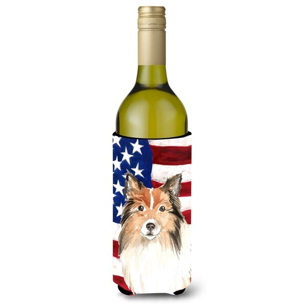 Carolines Treasures Patriotic USA Sheltie Wine Bottle Beverge Insulator Hugger - CK1716LITERK