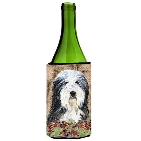 Carolines Treasures Bearded Collie on Faux Burlap with Pine Cones Wine bottle sleeve Hugger 24 oz. - SS4087LITERK