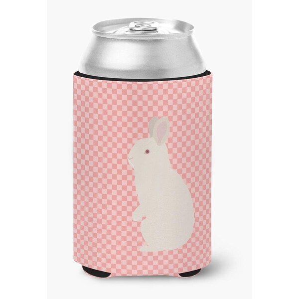 Carolines Treasures New Zealand White Rabbit Pink Check Can or Bottle Hugger - BB7965CC