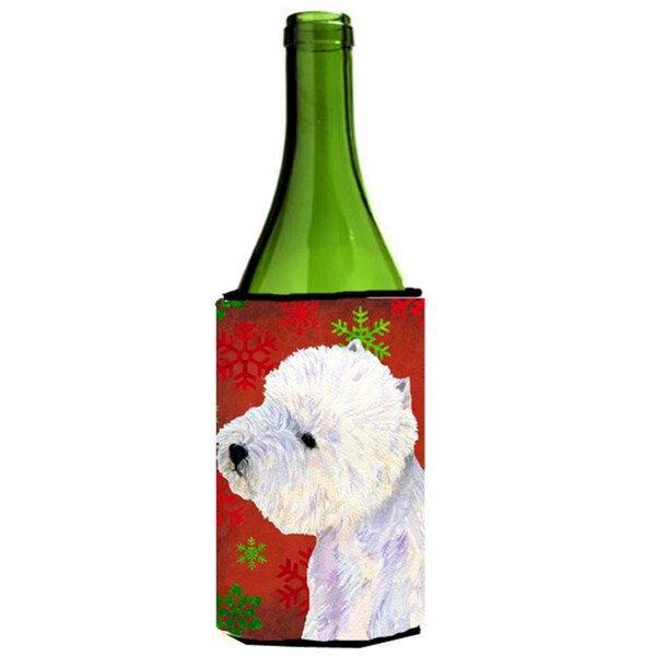 Carolines Treasures Westie Red And Green Snowflakes Holiday Christmas Wine bottle sleeve Hugger - LH9315LITERK