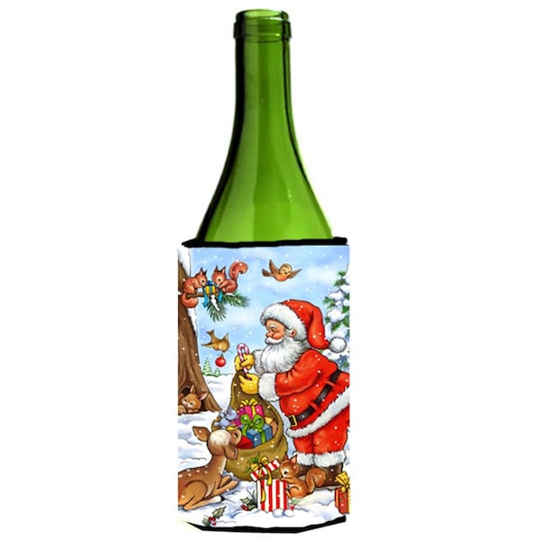 Carolines Treasures Christmas Santa Claus Handing Out Presents Wine Bottle Can cooler Hugger - APH5444LITERK