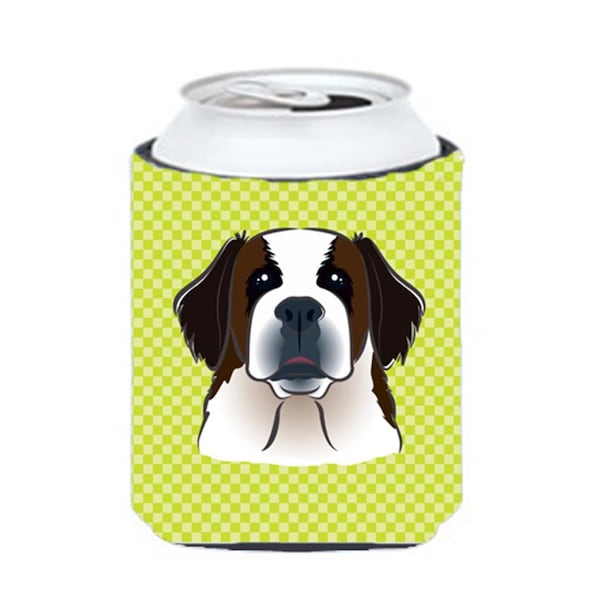 Carolines Treasures Checkerboard Lime Green Saint Bernard Can Or Bottle Hugger- 12 Oz. - BB1308CC