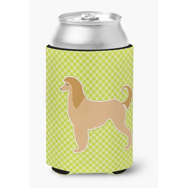 Carolines Treasures Afghan Hound Checkerboard Green Can or Bottle Hugger - BB3806CC