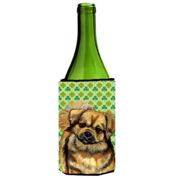 Carolines Treasures Tibetan Spaniel St. Patricks Day Shamrock Portrait Wine bottle sleeve Hugger 24 oz. - LH9214LITERK