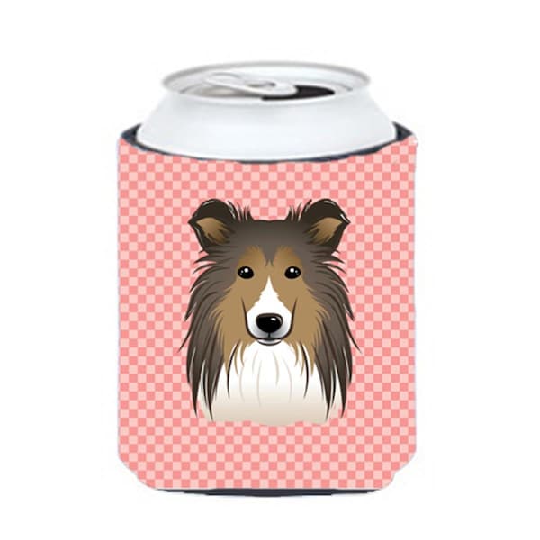 Carolines Treasures Checkerboard Pink Sheltie Can Or Bottle Hugger- 12 Oz. - BB1242CC