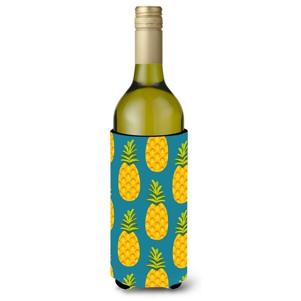 Carolines Treasures Pineapples on Teal Wine Bottle Beverge Insulator Hugger - BB5145LITERK
