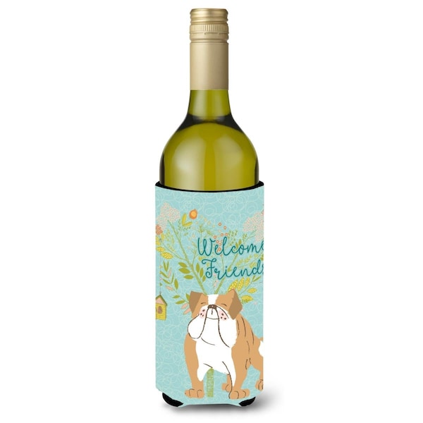 Carolines Treasures Welcome Friends English Bulldog Wine Bottle Beverge Insulator Hugger - BB7602LITERK