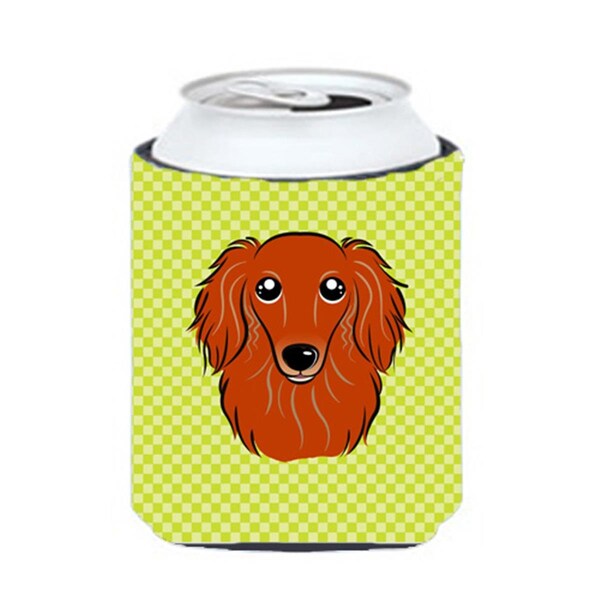 Carolines Treasures Checkerboard Lime Green Longhair Red Dachshund Can Or Bottle Hugger- 12 Oz. - BB1276CC