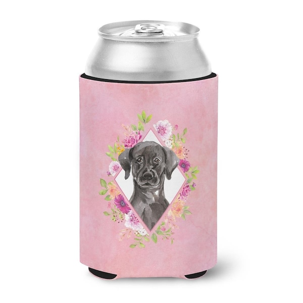 Carolines Treasures Black Labrador Pink Flowers Can or Bottle Hugger - CK4261CC