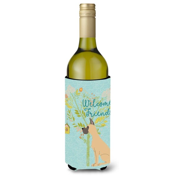 Carolines Treasures Welcome Friends Fawn Great Dane Cropped Ears Wine Bottle Beverge Insulator Hugger - BB7589LITERK