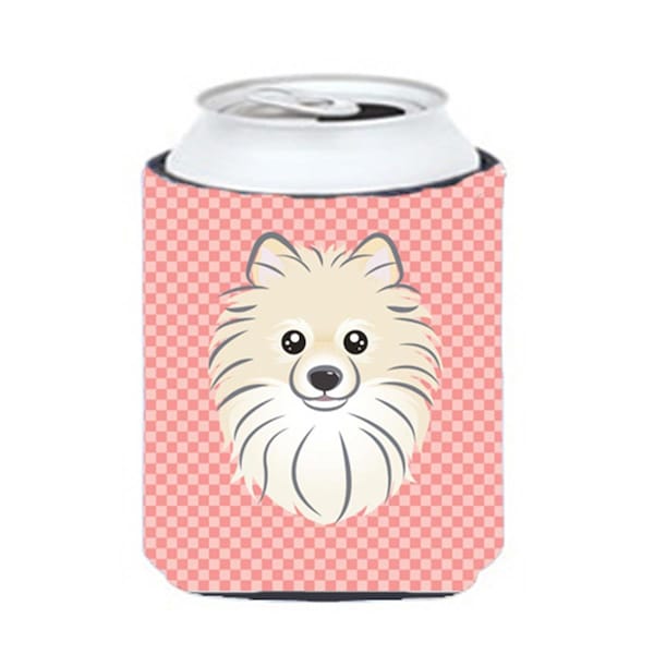 Carolines Treasures Checkerboard Pink Pomeranian Can Or Bottle Hugger- 12 Oz. - BB1207CC