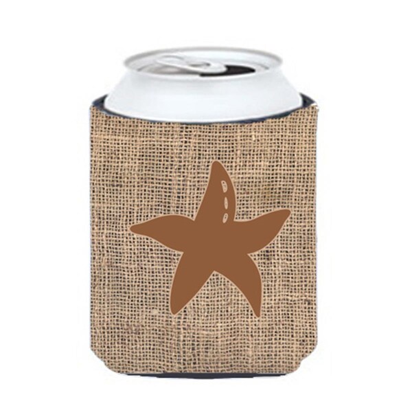 Carolines Treasures Starfish Burlap And Brown Can Or Bottle  Hugger - BB1100-BL-BN-CC