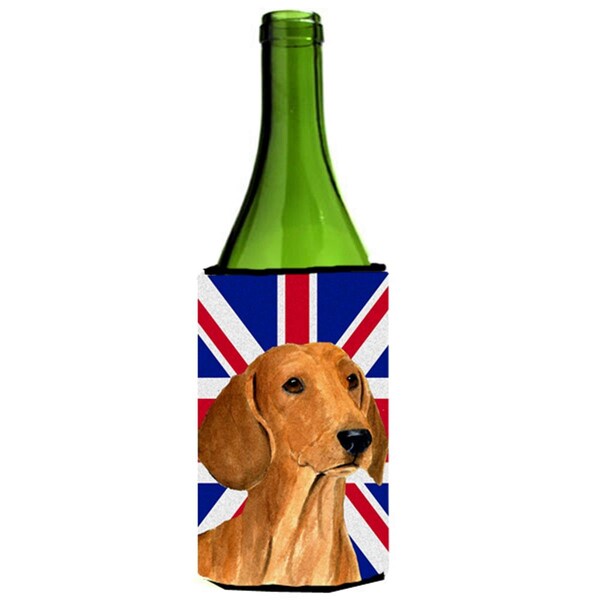 Carolines Treasures Dachshund With English Union Jack British Flag Wine bottle sleeve Hugger - 24 Oz. - SS4929LITERK