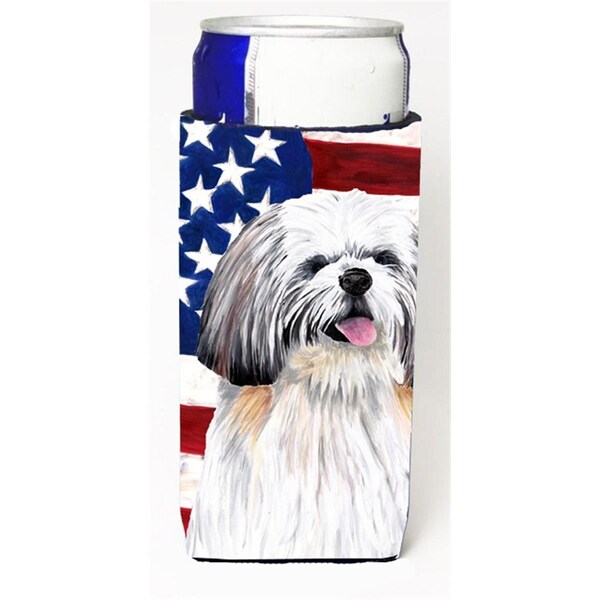Carolines Treasures Usa American Flag With Shih Tzu Michelob Ultra bottle sleeves For Slim Cans - 12 oz. - SC9028MUK