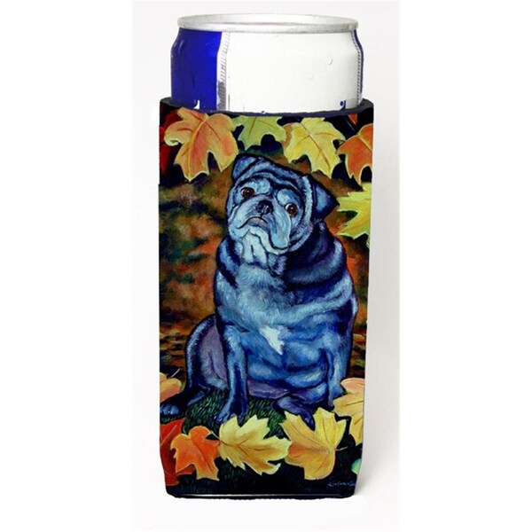 Carolines Treasures Old Black Pug In Fall Leaves Michelob Ultra bottle sleeves For Slim Cans - 12 oz. - 7159MUK