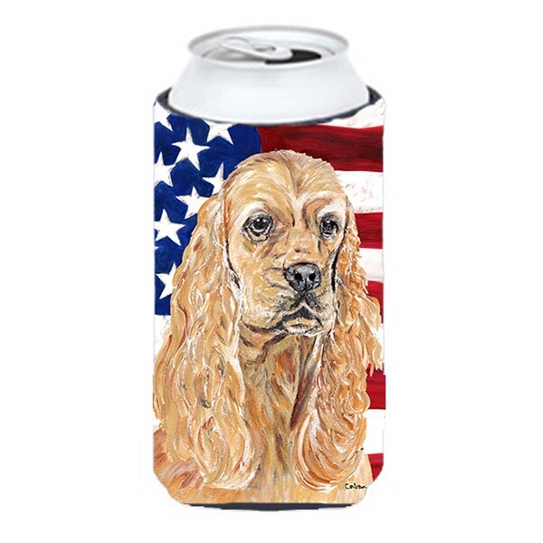 Carolines Treasures Cocker Spaniel Buff Usa American Flag Tall Boy   Hugger - 22 To 24 oz. - SC9514TBC