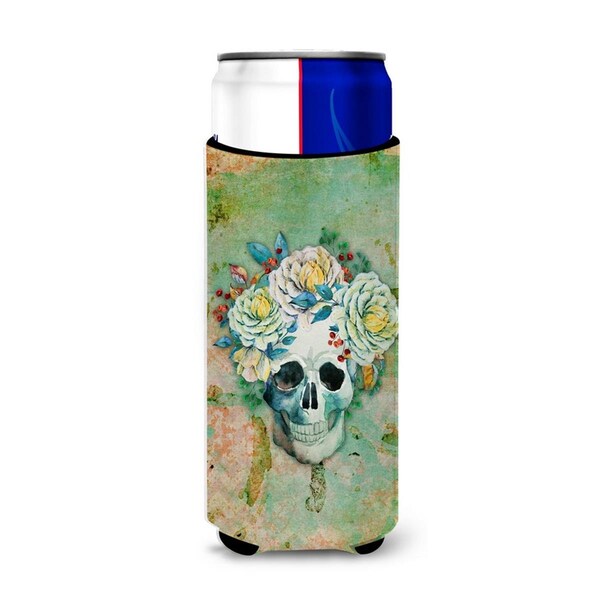 Carolines Treasures Day of the Dead Skull with Flowers Michelob Ultra Hugger for Slim Cans - BB5124MUK