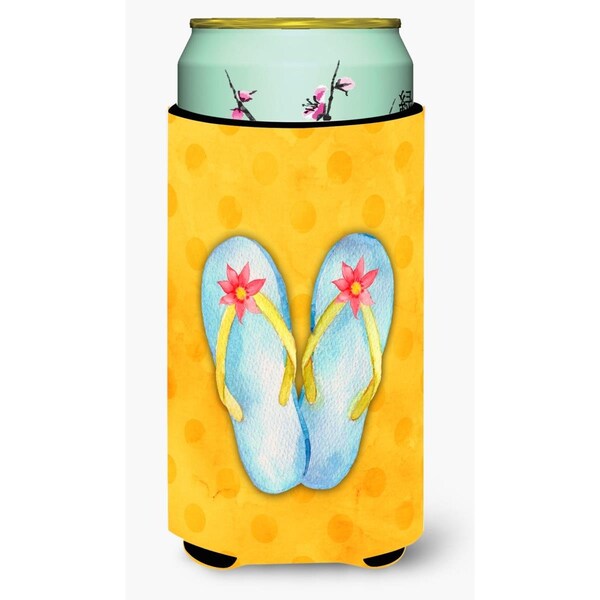 Carolines Treasures Flip Flops Yellow Polkadot Tall Boy Beverage Insulator Hugger - BB8182TBC