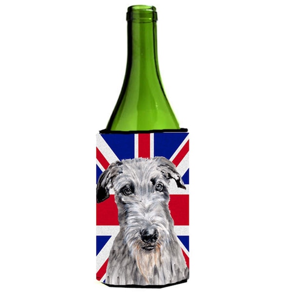 Carolines Treasures Scottish Deerhound With English Union Jack British Flag Wine bottle sleeve Hugger - 24 Oz. - SC9881LITERK