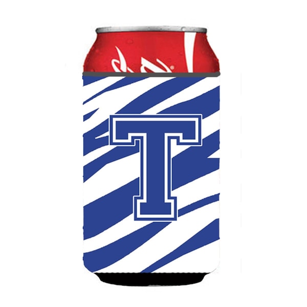 Carolines Treasures Letter T Initial Monogram - Tiger Stripe Blue And White Can Or Bottle  Hugger - CJ1034-TCC
