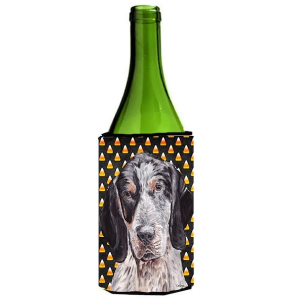 Carolines Treasures Blue Tick Coonhound Candy Corn Halloween Wine bottle sleeve Hugger  24 Oz. - SC9649LITERK