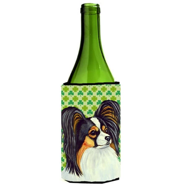 Carolines Treasures Papillon St. Patricks Day Shamrock Portrait Wine bottle sleeve Hugger 24 oz. - LH9210LITERK