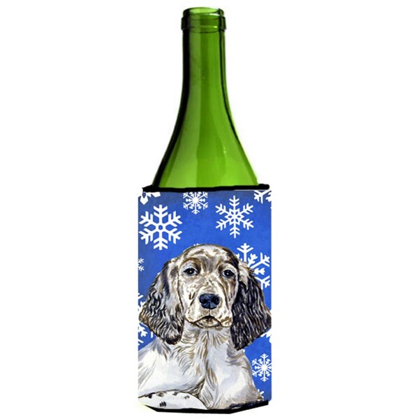 Carolines Treasures English Setter Winter Snowflakes Holiday Wine bottle sleeve Hugger - 24 oz. - LH9277LITERK
