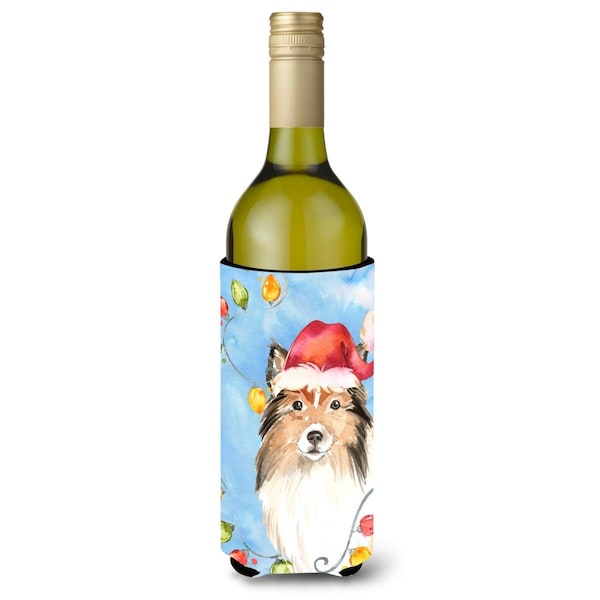 Carolines Treasures Christmas Lights Sheltie Wine Bottle Beverage Insulator Hugger - CK2492LITERK