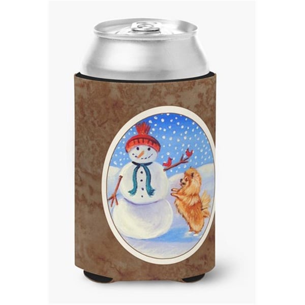 Carolines Treasures Snowman with Pomeranian Winter Snowman Can or Bottle Hugger - 7151CC