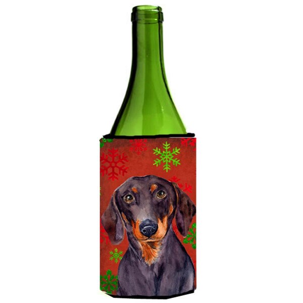 Carolines Treasures Dachshund Red And Green Snowflakes Holiday Christmas Wine bottle sleeve Hugger - LH9313LITERK