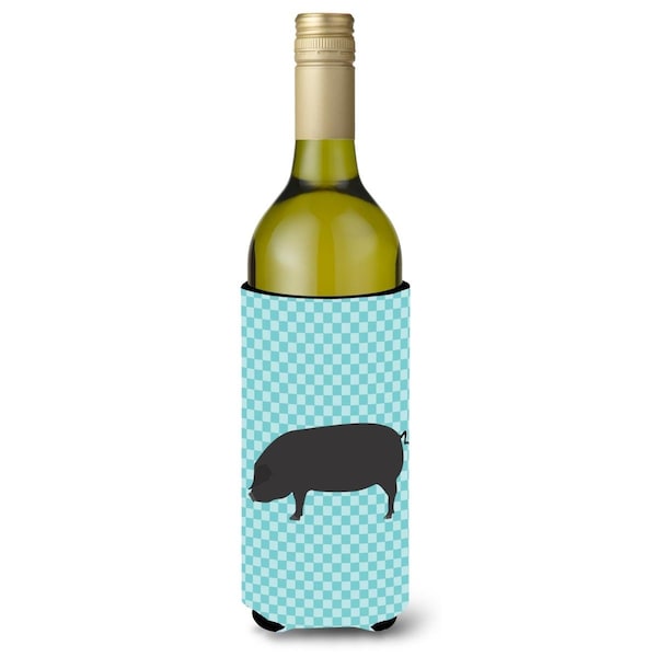Carolines Treasures Devon Large Black Pig Blue Check Wine Bottle Beverge Insulator Hugger - BB8105LITERK