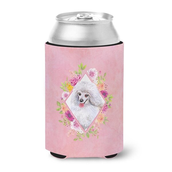 Carolines Treasures White Mini Poodle Pink Flowers Can or Bottle Hugger - CK4172CC