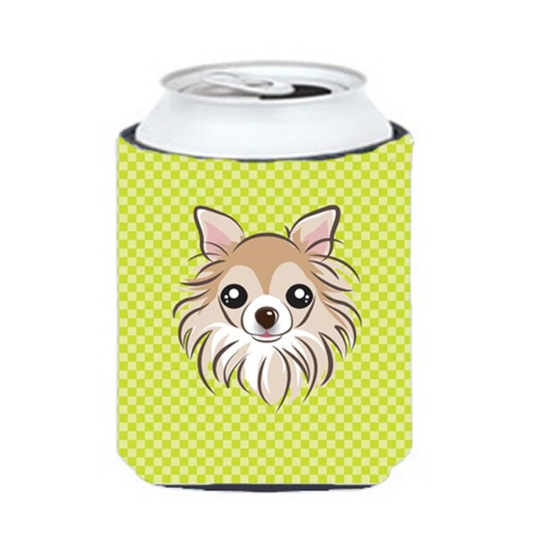 Carolines Treasures Checkerboard Lime Green Chihuahua Can Or Bottle Hugger- 12 Oz. - BB1313CC