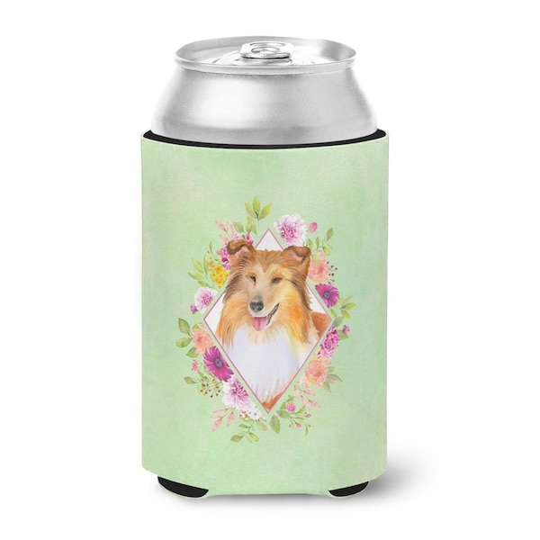 Carolines Treasures Sheltie Shetland Sheepdog Green Flowers Can or Bottle Hugger - CK4342CC