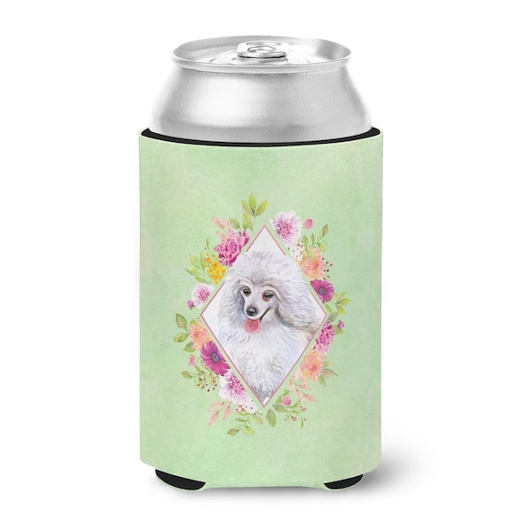 Carolines Treasures White Mini Poodle Green Flowers Can or Bottle Hugger - CK4332CC