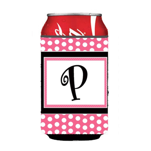 Carolines Treasures Letter P Initial Monogram - Pink Black Polka Dots Can or Bottle  Hugger - CJ1001-PCC