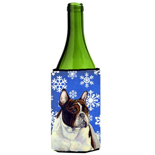 Carolines Treasures French Bulldog Winter Snowflakes Holiday Wine bottle sleeve Hugger - 24 oz. - LH9292LITERK