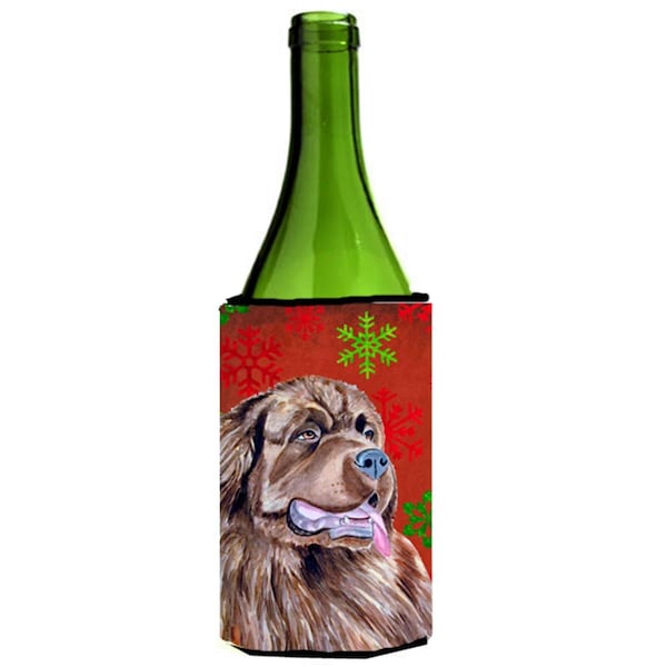 Carolines Treasures Newfoundland Red And Green Holiday Christmas Wine bottle sleeve Hugger - 24 oz. - LH9309LITERK