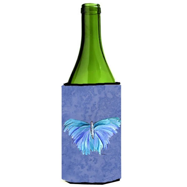 Carolines Treasures Butterfly On Slate Blue Wine bottle sleeve Hugger - 24 oz. - 8855LITERK