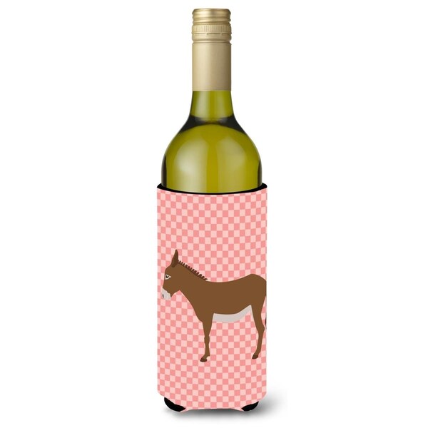 Carolines Treasures Cotentin Donkey Pink Check Wine Bottle Beverge Insulator Hugger - BB7849LITERK