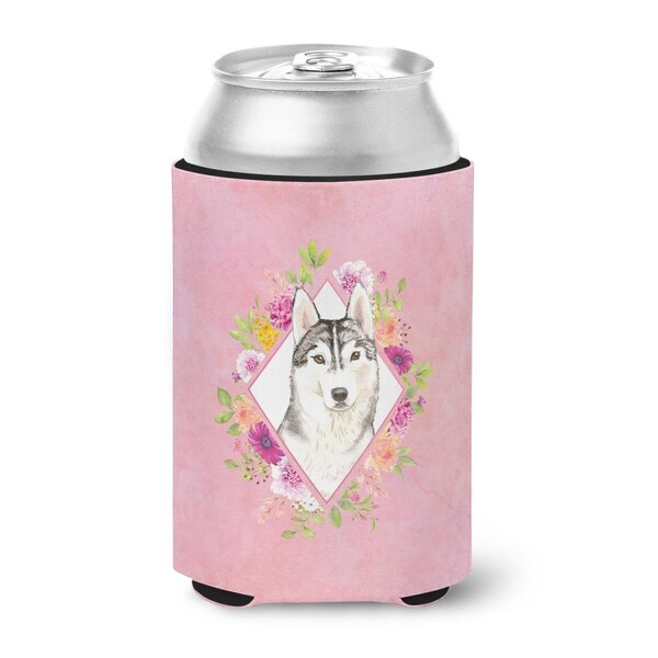 Carolines Treasures Siberian Husky Pink Flowers Can or Bottle Hugger - CK4210CC