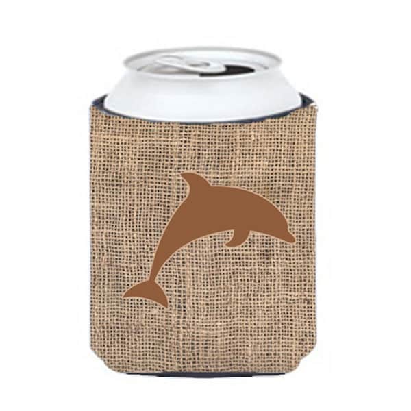 Carolines Treasures Dolphin Burlap And Brown Can Or Bottle  Hugger - BB1025-BL-BN-CC